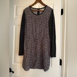 Lou & Grey Ivory- Grey Patterned Long Sleeve Drawstring Waist Dress- Size M